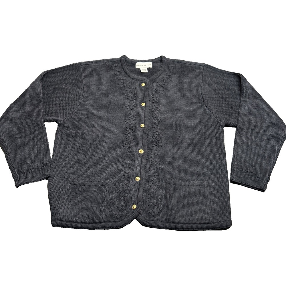 VTG Croft & Barrow Knit Cardigan Sweater M Navy Blue Old Money Coquette Preppy